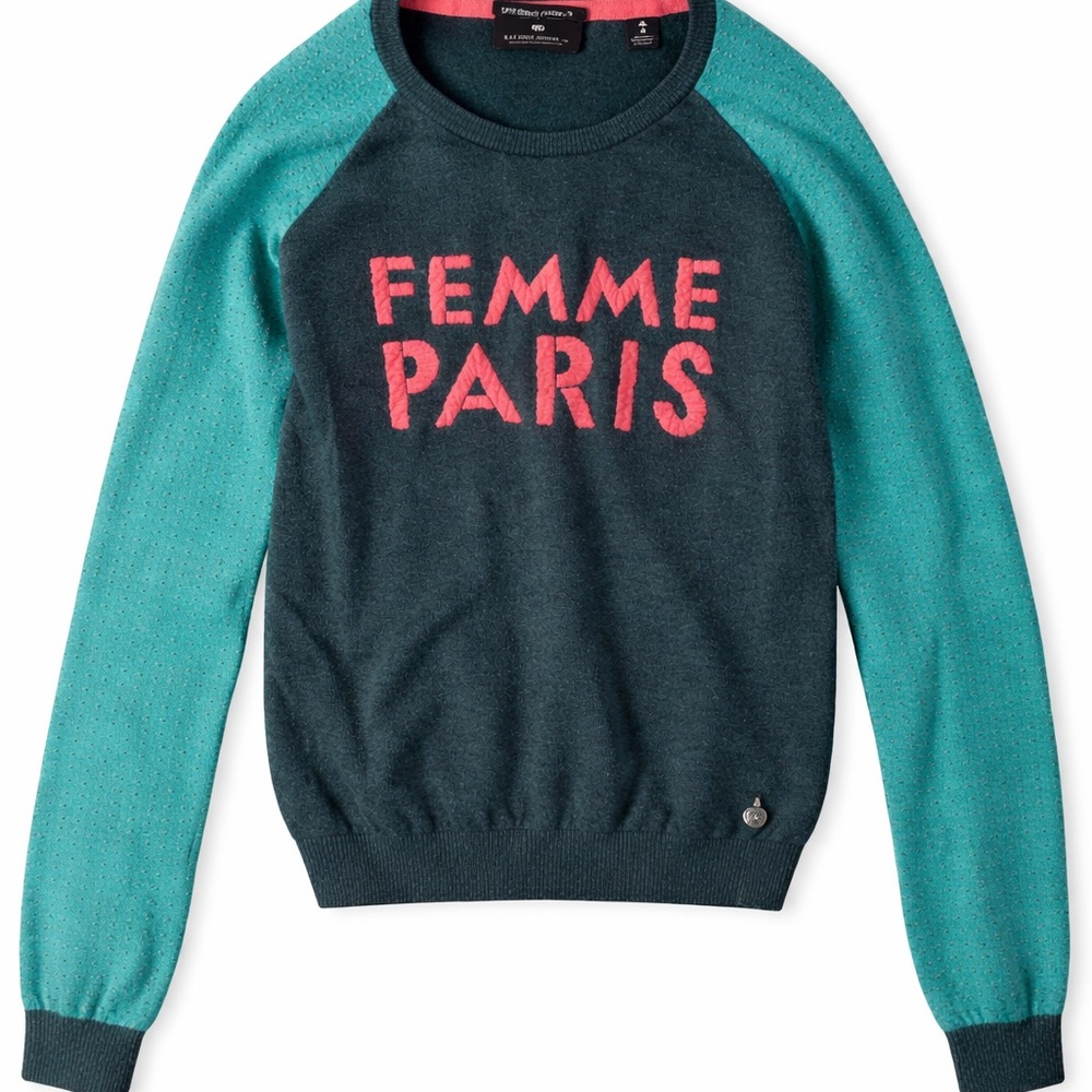 Maison Scotch Femme Paris Sweater Size 3 Wool Blend Colorblock Raglan Knit